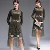 Высокое качество EST дизайнерские взлетно-посадочные полосы женские золотые бархатные вышивки птица марля лоскутные платья Vestidos 210520