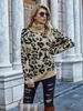 Qooth Animal Print Jumper Donna Leopard Crochet Top Maglieria Dolcevita Manica lunga Pullover Maglioni QT334 210609