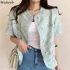 Rundhalsausschnitt Jacken Kurzarm Mantel Frauen Sommer Koreanische Chic Woolen Einreiher Top Cardigan Mode Dame Mäntel 210519