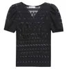 Lace Puff Sleeve Style Sexig V-Neck Mode Transparent Pullover Blusar Kvinnor Shorts V Neck 77b 210420