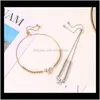Bracelets Jewelry Drop Delivery 2021 Charm Bracelet Crystal Bow Tie Shape Bead Gold Sier Plated Metal Prong Channel Setting Adjusted Box Chai