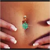 Bell Ringen Body Jewelry316L Rvs Groene Bloem Crystal Bars Gold Belly Button Ring Navel Piercing Sieraden Drop Levering 2021 VRVQ