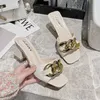 Brkwlyz zomer dames sandalen 2021 nieuwe lijn riem hoge hak sandaal metalen decoratie mode comfortabele damesschoenen 6cm x0526