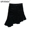 Kvinnor Chic Fashion Pleated Velvet Asymmetrisk Mini Skirt Hög midja Back Zipper Kvinna Kjolar Mujer 210420