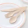 Jednorazowe Ekologiczne Wood Flatware Obiadowe Knife Drewniane Sztućce Zestaw Fork Nives Deser Scoop Wedding Tableware GGA5131