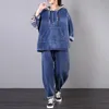 Survêtements pour femmes Jeans 2 pièces ensemble mode coréenne dames survêtement ample femmes Denim Vintage costumes Patchwork hauts et pantalons SA057S50