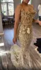 2021 Plus Size Arabic Aso Ebi Luxurious Gold Mermaid Prom Dresses spetspärlor se genom kvällens formella parti andra mottagning go3001