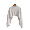 Casual Woman Loose Cotton Drawstring Short Pullover Spring Fashion Ladies Oversized Sweatshirt Girls Soft Sports Tops 210515