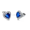 أقراط Zircon Heart Stud المكعبة أحب أزرار الأذن الكريستالية اللون الأرجواني الأحمر للأزياء للنساء ويل المجوهرات والأزياء الرملية