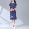 Baumwollleinen plus Größe Vintage Blumenfrauen beiläufiges loses Midi-Sommerkleid elegante Kleidung Damenkleider für Sommerkleid 210409
