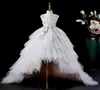 Elegant Swan Crystal Tulle Trailing Flower Girl Dress Evening Gown Kids Pageant Birthday Party Feather Lace Princess 220119