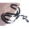 Black Fashion Wooden Rosary Elegant Cross Catholic Rosary Religious Beads Long Chains Necklace For Men Women