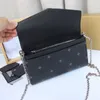 borsa a tracolla da donna Borsa a tracolla di design Borsa a tracolla da donna Borsa metallizzata Lettera in vera pelle Paillettes Hasp Tasca con patta singola morbida MM taglia Nero