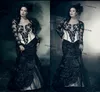 Plus Size Gothic Mermaid Wedding Dresses with Long Sleeve Vintage Black and Whtie Lace-up Corset Medieval Bridal Dress