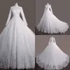 2022 Blanc Perles Mulism Robe De Mariée En Dentelle À Manches Longues Col Haut Applique Perles Cour Train Robes De Mariée Robes De Novia