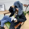 Женская меховая искусство PP Parka Женская зимняя одежда для зимней приливы настоящая шерсть внутренняя лайнер черный иностранный стиль подлинное кожаное колено мода r r