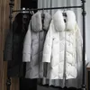 Duży Prawdziwy Naturalny Fox Fur Collar White Duck Down Płaszcz Kurtka Zimowa Kobiety Długie Parkas Kobieta Gruba Śnieżna Odzieżowiec 210423