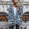 High Street Cardigans for women Autumn Winter elegant Long Sleeve Loose Plus-sized Leopard Knitted Cardigan Sweater Female 210508