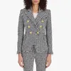 Abiti da donna Blazer 2021 Fashion Classic Plaid in bianco e nero pied de poule Tweed con frange Blazer con bordi larghi Giacca di lana