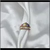 Smyckenkram Kvinna Rainbow Crystal Stone Ring Rose Guld Sier Färg Förlovning Söt Square Zircon Öppna Vigselringar För Kvinnor Drop Delivery