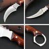 New Karambit Knife D2 Steel Blade Full Tang Rosewood Handle Fixed Blade Tactical Claw Knives With Leather Sheath