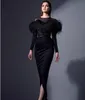 Evening dress Yousef aljasmi Jennifor Kendal Jenner Women dress Kim kardashian Sheath Black feather S