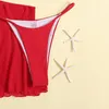 JYOJYO SEXY ROUGE 3 pièces Maillot de bain Femmes baigneurs Bikini Push Up Bikini avec jupe plissée 2021 Suit de bain d'été Plage Porter des vêtements de maillot de bain pour femmes