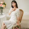 Mode Élégant Blanc Coton Dentelle Robe De Soirée Femmes D'été À Manches Courtes Volants Sirène Robes Femme Vestidos 210529