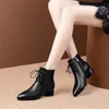 Höst fotled stövlar kvinnor naturligt äkta läder block klackar korta dragkedja pekade tå skor damer vinter storlek 42 210517