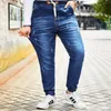 5XL 6XL 7XL 8XL Stretch Men's Big Size Jeans Chinese Style Elastic Waist Harem Long Pants Casual Slim-fit Distressed Denim Trousers