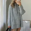 Streetwear Kobiety Szary Luźne Dzianiny Bluty Moda Panie Kieszonki Kieszonkowe Dzianiny Topy Przyczynowe Kobiet Chic Oversize Swetry 210527