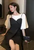 Estilo coreano Ocio Mangas cortas Top de gasa Cintura fresca Hugging Vestido de peto Traje de dos piezas para mujer Trajes de moda de verano Blazers