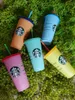Starbucks Denizkızı Tanrıça 24oz/16oz 473ml 710ml Plastik Kupalar Tumbler Yeniden Kullanılabilir Açık İçme Düz Alt Sütun Şekli Kapak Saman Kupaları Kupa