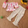 Floral Summer Girl Sets Baby Off the Shoulder Tight Top+Long Pants Sweet 2PCS Outfits Suit Clothes 2-7Y E94146 210610
