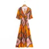 Chu Sau beauty Boho Vintage Deep V-neck Printed Summer Midi Dress Women Holiday Backless Dresses Mujer Vestido De Moda 210508