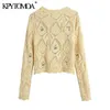 Kpytomoa Damesmode Bloemen Borduurwerk bijgesneden Gebreide Cardigan Sweater Vintage Lange Mouw Vrouwelijke Bovenkleding Chic Tops 210812