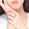 Cluster Rings Fashion Blue Crystal Aquamarine Topaz Gemstones Diamonds For Women White Gold Silver Color Jewelry Bijoux Party Accessory