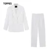 Spring Blazer + Pant Deux Peties Set Femmes Costumes à double boutonnage Pantalon de taille haute 210421