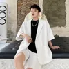 IEFB Summer Black White Half Sleeve Blazer Etikett Design Mäns lösa överdimensionerade Causl koreanska trend kostymfickor 9Y7032 210524