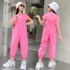 Teen Girls Clothing Solid Tshirt + Jumpsuit Costume For Casual Style Girl Summer Tracksuits Children 210528