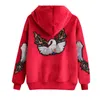 Czarny Red Animal Aplikacja Bluzy Swetry Plus Rozmiar Gruby Polar Zima Casual Crane H0038 210514