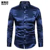 Zijde Shirt Mannen Satijn Smooth Mannen Solid Tuxedo Zakenhirt Voor Mannen Casual Slim Fit Shiny Gouden Trouwjurk Shirts 210610