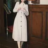 Yosimi Sonbahar Kış Vintage Uzun Kadın Elbise Zarif Bej Yün Tam Kollu Akşam Parti Kadın Vestidos De Fiesta Midi 210604