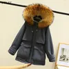 Winter Large Real Natural Fox Fur Hooded Jacket Women 90% White Duck Down Coat Female Loose Thick Warm Snow Outwear 210423