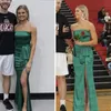Green Color Celebrity Red Carpet Prom Dresses Good Quality A Line Strapless With Peplum Holidays Party Gowns Tailor Made Plus Size Available