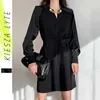 Modna wiosna moda damska elegancka bluzka suknia rocznika szczupła czarna mini koszulka vestidos 210608