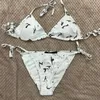 Modne litery łańcuch bikini stroje kąpielowe Sexy Split Halter Spa baseny strój kąpielowy letnia plaża nurkowanie strój kąpielowy moda damska