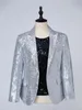 Bar Male Singer Silver Sequins Suit Jackets Sequined Blazers Star Concert Stage Performance Shiny Slim Coat Evening Party Host Tuxedo Blazer Dance Costume