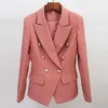 HIGH STREET est Runway Designer Blazer Femmes Classique Lion Boutons Double Boutonnage Slim Fit Veste Dust Rose 211122