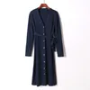 Mulheres de malha grossa vestido outono inverno elegante manga comprida botão botão jumper casual moda solta vestidos de camisola 210419